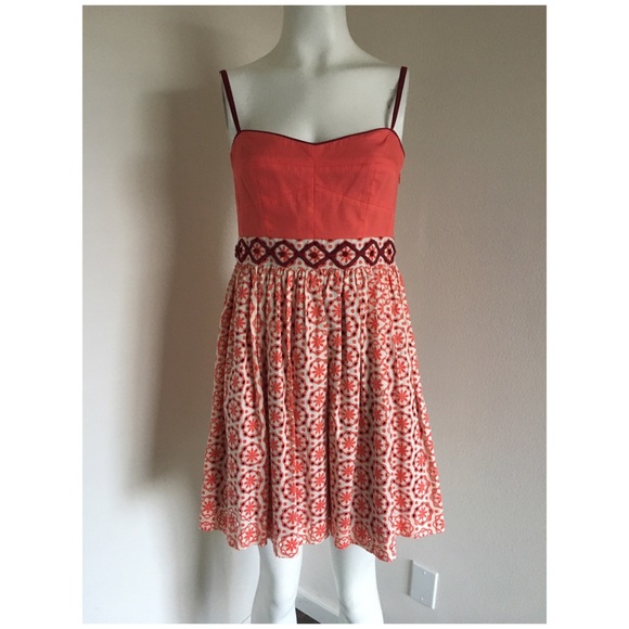 Fossil Retro Coral Burgundy Eyelet Lace Sun Dress - Picture 2 of 8